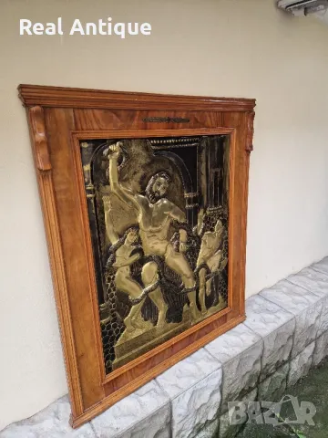 Превъзходна антикварна огромна медна картина пано рамкирана, снимка 6 - Антикварни и старинни предмети - 48473083