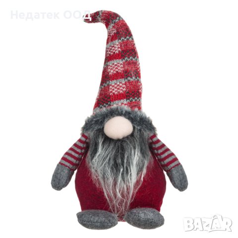 Коледна фигура, Гном с карирана шапка, 25 см, Сиво/ червен, снимка 2 - Декорация за дома - 42652435