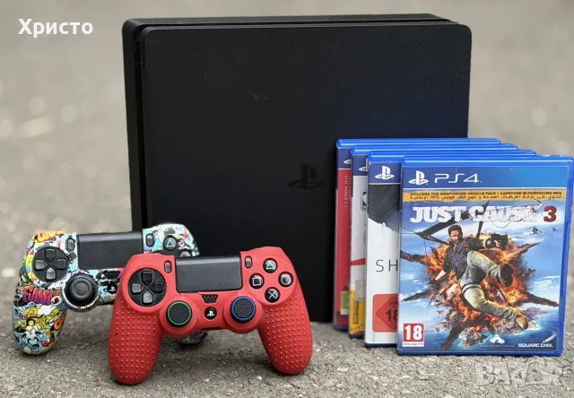 Конзола Sony PlayStation 4 Slim 1TB (PS4) + 2 контролера + 4 игри, снимка 5 - PlayStation конзоли - 55941782