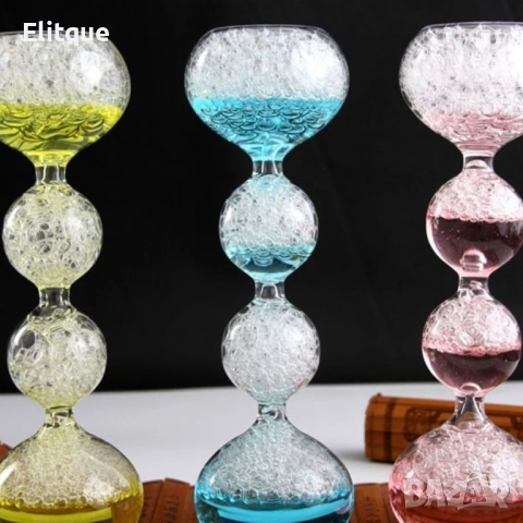 Елегантен стъклен, цветен таймер – тип „пясъчен часовник“  с мехурчета SL4, снимка 3 - Други стоки за дома - 52816373