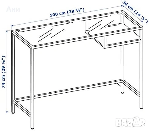 Бюро/Конзолна маса IKEA VITTSJÖ за лаптоп/компютър 100x36 cm черен метал и стъкло , снимка 2 - Бюра - 53819442