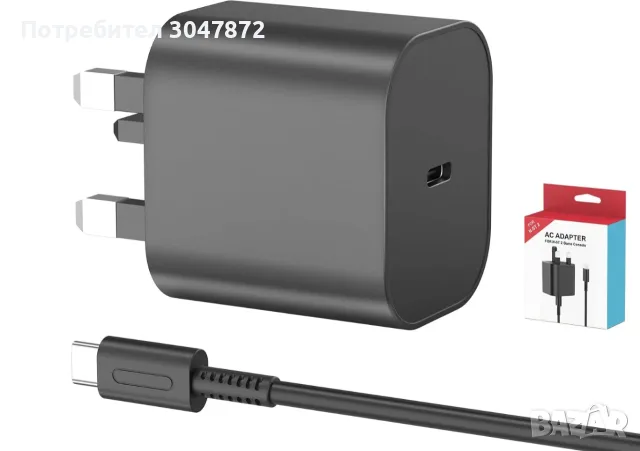 60W Fast Charger USB-C Универсално зарядно с адаптер - Nintendo Switch 2/ Switch1/ Steam Deck – НОВО, снимка 7 - Оригинални зарядни - 55768604