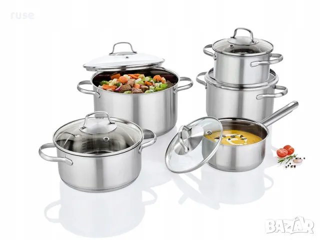 НОВИ! Комплект тенджери 5 части с капак неръждаема стомана ИНДУКЦИЯ, снимка 2 - Съдове за готвене - 49786209