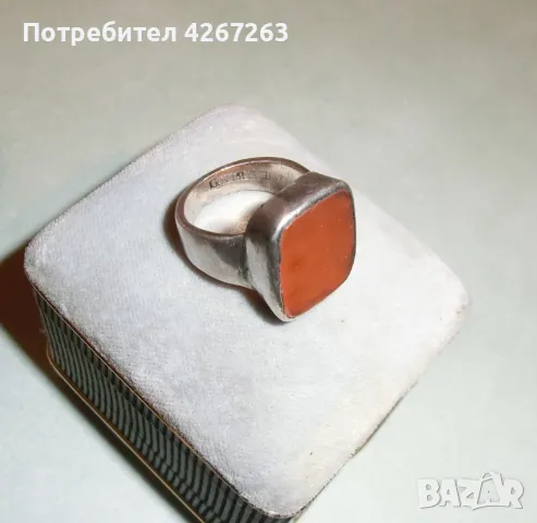 Старинен сребърен пръстен с естествен камък, снимка 7 - Пръстени - 48521756