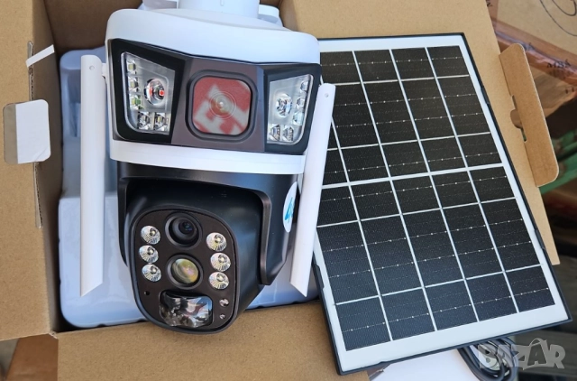 Двойна соларна безжична въртяща камера 4G 6MP 10zoom работи SIM карта