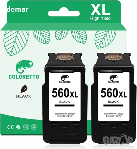 COLORETTO 2 бр черни касети с мастило за принтер PG-560XL за Canon Pixma TS5350 TS7450 TS5351 TS5352