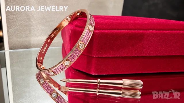 CARTIER Love Paved Capsule Rose Gold 10 Pink Sapphires Diamonds Гривна с Отверка