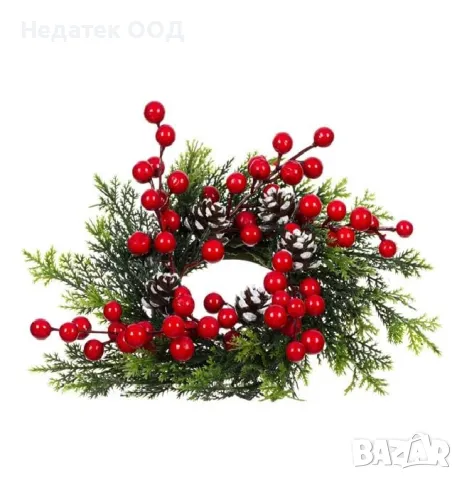 Коледен, Декоративен, Свещник, Плодове, Червен, 24 см, снимка 3 - Декорация за дома - 48039526