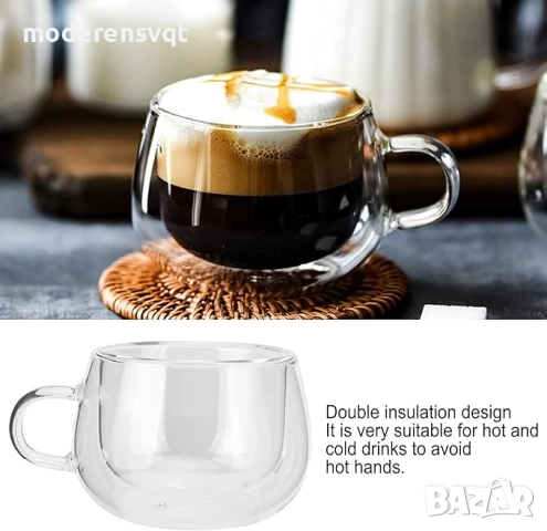 Двустенна стъклена чаша за кафе 100 мл