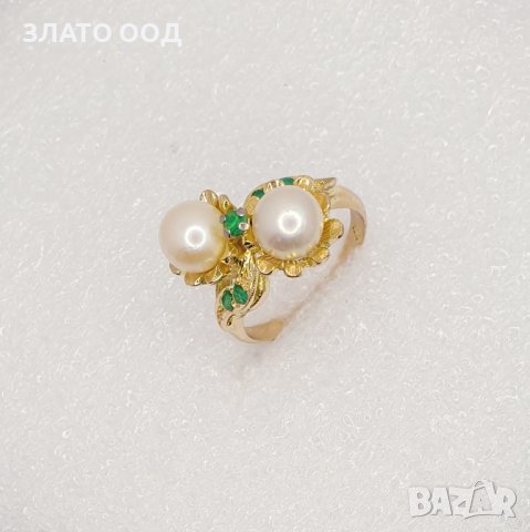 Златни пръстени с естествени перли и диаманти  -18К, снимка 5 - Пръстени - 39790286