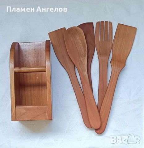 Дървена поставка със пет броя бъркалки. , снимка 2 - Други стоки за дома - 51187785