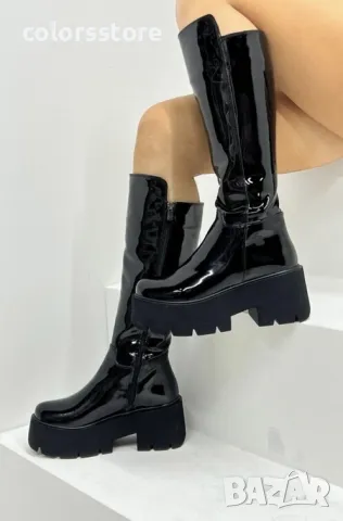 Ботуши на платформа - черен лак - BG20