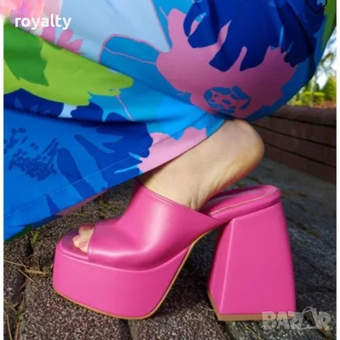 Чехли на ток - циклама кожа