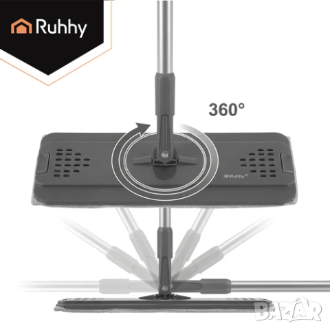 Плосък моп с кофа за отцеждане / Микрофибърен моп за под + 3 подложки, снимка 9 - Други стоки за дома - 53503174