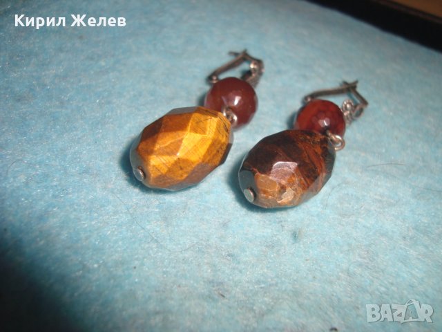 СКЪПОЦЕННИ СРЕБЪРНИ АРТ ОБЕЦИ ОКСИДИРАНО СРЕБРО 925 с ФАСЕТИРАН КАРНЕОЛ и ТИГРОВО ОКО УНИКАЛНИ 25776, снимка 17 - Обеци - 35760011