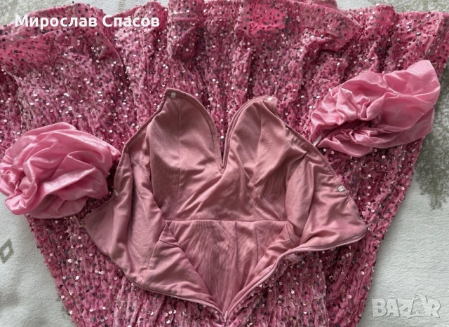 Дамска официална рокля - розова с пайети. Размер S/M, снимка 4 - Рокли - 52401338
