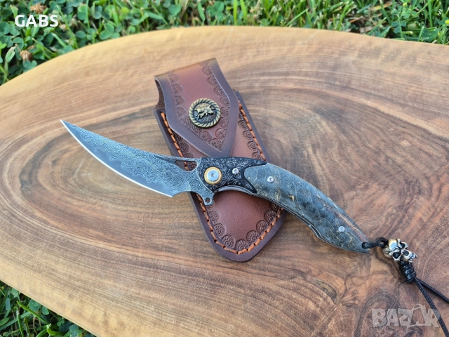 Уникален сгъваем ръчно изработен нож,Дамаска стомана VG10 с кания