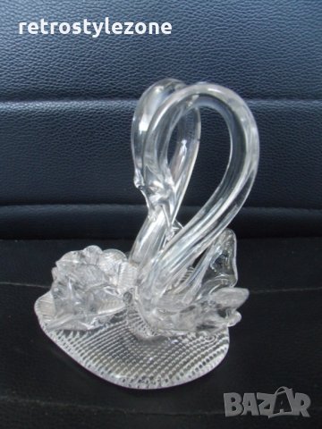 № 5740 стара стъклена фигура - лебеди   - размер 12 / 10 / 10 см , снимка 2 - Други ценни предмети - 34658158