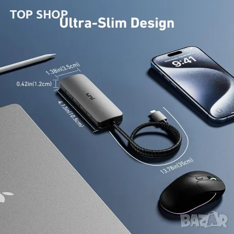 uni USB C хъб 10Gbps, USB C 3.2 Gen 2, 4 порта, снимка 6 - Кабели и адаптери - 49451985