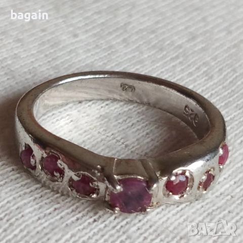Сребърни пръстени с рубини, сапфир, аквамарин и позлата., снимка 3 - Пръстени - 53503133