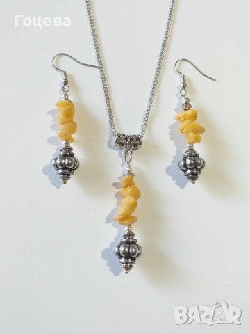 Новият ни Бохо Шик комплект обеци и колие със жълт кварц и орнаменти цвят сребро , снимка 3 - Бижутерийни комплекти - 41973182