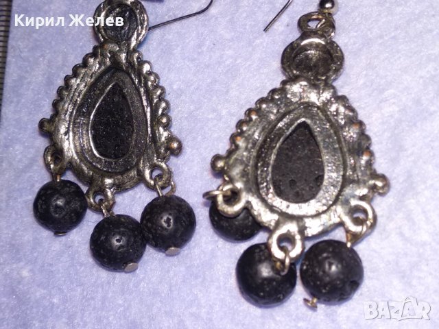 АРТИСТИЧНИ ВИНТИДЖ АРТ СРЕБРИСТИ МЕДНИ ОБЕЦИ с ВУЛКАНИЧЕН КАМЪК и ИСКРЯЩИ СИНИ КРИСТАЛИ 38634, снимка 10 - Обеци - 41622937