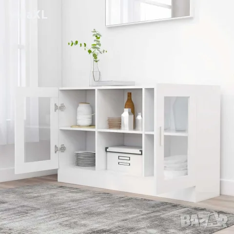 vidaXL Шкаф витрина, бял, 120x30,5x70 см, инженерно дърво, снимка 3 - Бюфети - 56147835
