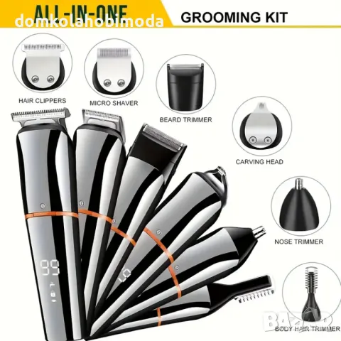 Професионална машинка Kemei, Безжичнa, 11 приставки и сменяеми глави, USB-презареждаща батерия