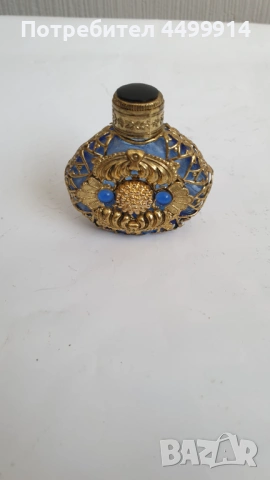 Старо стъклено шишенце за парфюм с обков и камъни, снимка 4 - Антикварни и старинни предмети - 53765621