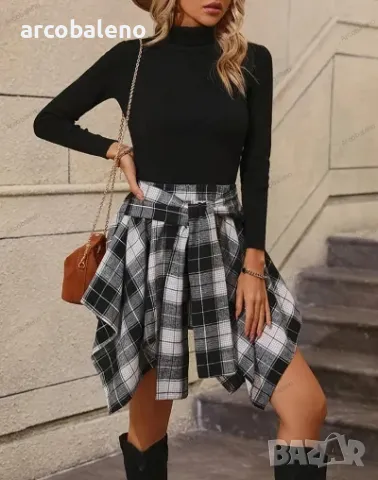 Асиметрична модна дамска карирана пола, 2цвята , снимка 2 - Поли - 49624145