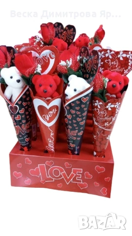 Романтичен букет с плюшено мече и роза, снимка 2 - Романтични подаръци - 53087706