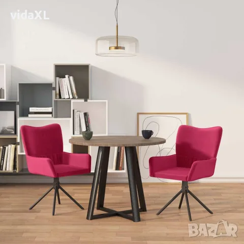 vidaXL Въртящи трапезни столове, 2 бр, виненочервени, кадифе, снимка 2 - Столове - 56147133