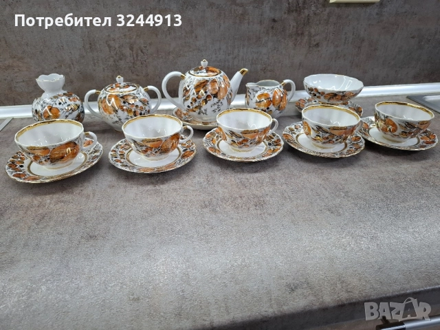 Рядък Руски порцеланов чаен сервиз ЛФЗ ,, Мой сад", снимка 3 - Сервизи - 52309387