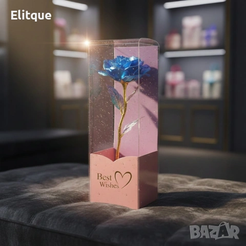 Декоративна цветна роза „Best Wishes“ със златно стъбло, снимка 2 - Декорация за дома - 53074270