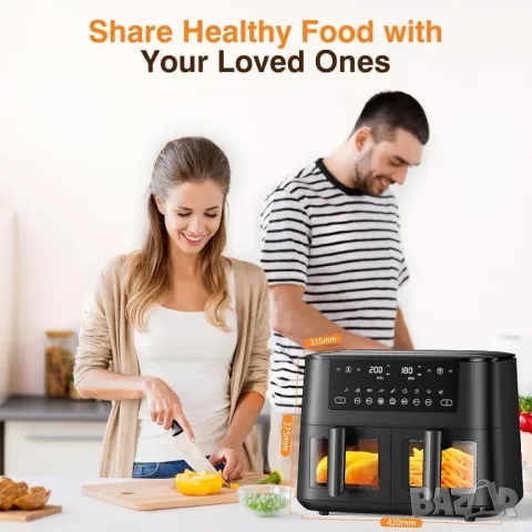 3000W Двузонов фритюрник с горещ въздух, еър фрайър 9 литра, снимка 7 - Фритюрници - 50148705