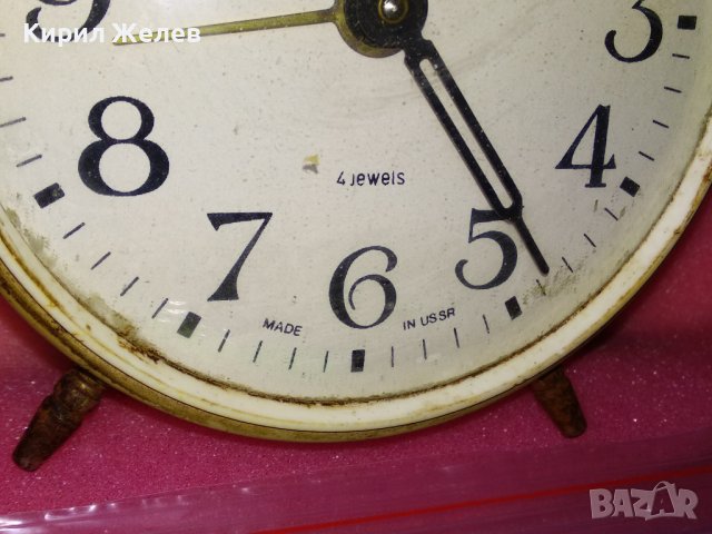 JANTAR MADE in USSR Стар РУСКИ БУДИЛНИК МЕХАНИЧЕН НАСТОЛЕН ЧАСОВНИК ЯНТАР СССР 43674, снимка 9 - Антикварни и старинни предмети - 44463409