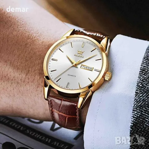 Мъжки часовник OLEVS, аналогов, 6898-кафява каишка и бял циферблат, снимка 4 - Мъжки - 49312187