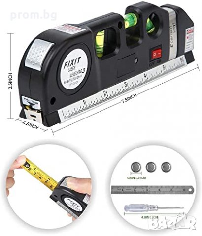 лазерен нивелир с ролетка 2,5 м и линия 30 см, внос от Германия, снимка 2 - Шублери - 35733650