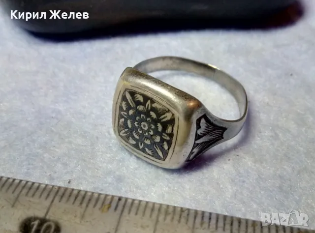 Стар РУСКИ СРЕБЪРЕН ПРЪСТЕН СРЕБРО 875 с НИЕЛО ОРНАМЕНТИКА и ПЕЧАТИ 5СЧ СЪРП и ЧУК в ПЕТОЛЪЧКА 47494, снимка 8 - Антикварни и старинни предмети - 49294727