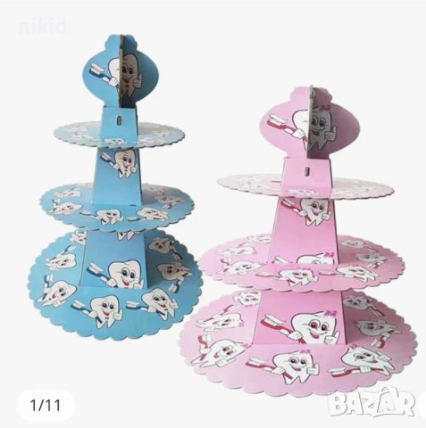 Зъб Първо зъбче кексчета 3 етажна Триетажна поставка стойка за мъфини картонена