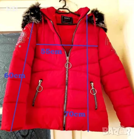 Зимно червено яке с пухкава яка, снимка 7 - Якета - 48963112