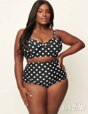 Nice size 100 C/ XL-Нов бански черен на бели точки с много висока талия , снимка 4 - Бански костюми - 40553187