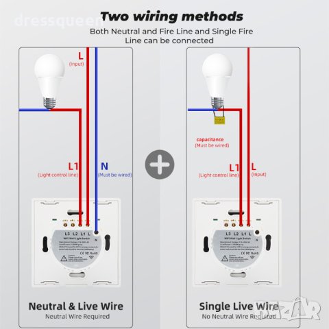 4000 WiFl Wi-Fi Смарт Сензорен Ключ за осветление с тъч стъклен панел, снимка 7 - Лед осветление - 42168035