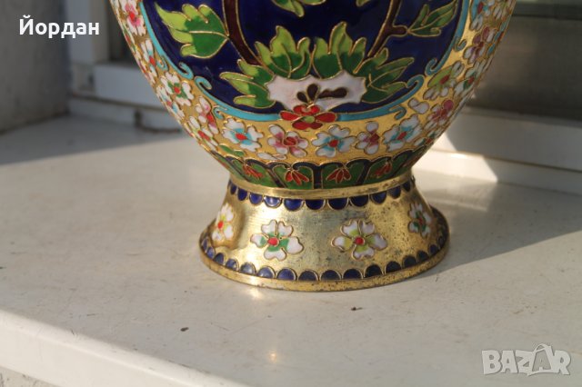 Китайска ваза месинг с емайл , снимка 11 - Колекции - 39699486