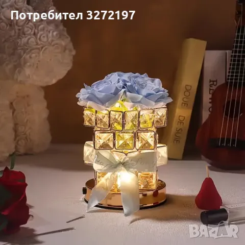 Синя Роза USB,Димируема Настолна Лампа от Кристал, снимка 2 - Настолни лампи - 47973918