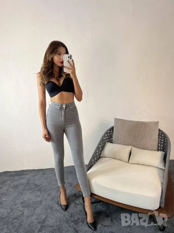 Дамски сиви слим дънки , снимка 2 - Дънки - 50754929