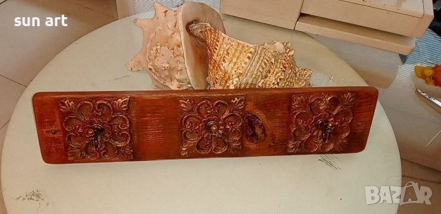 дървена закачалка с орнаменти в оранжево , снимка 6 - Декорация за дома - 41062256