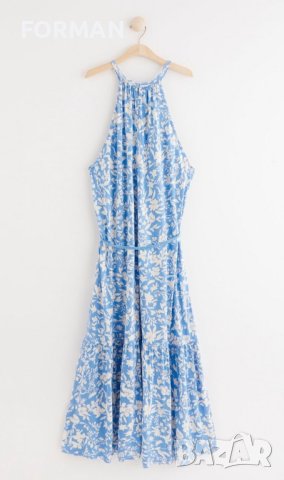 Дълга рокля без ръкав в синьо-бял флорален принт за гръдна обиколка от 126см до 168см, снимка 2 - Рокли - 42165481