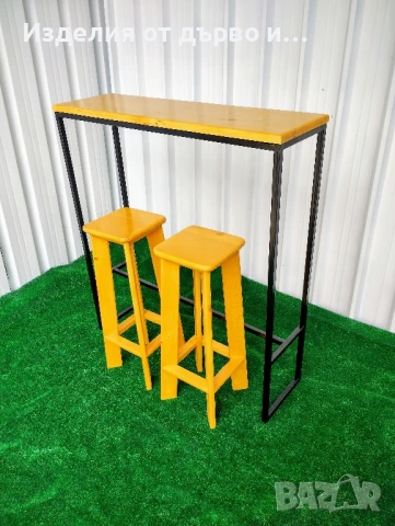 Бар маса от дърво и метал и столове за хранене , снимка 3 - Маси - 51102620