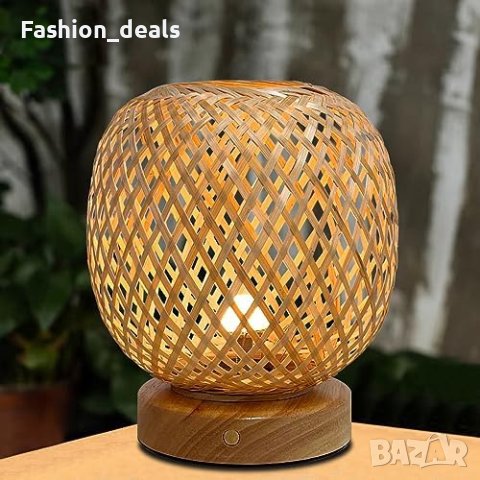 Нова Нощна настолна лампа от Бамбуков абажур Спалня Трапезария Парти Градина, снимка 4 - Настолни лампи - 42395254